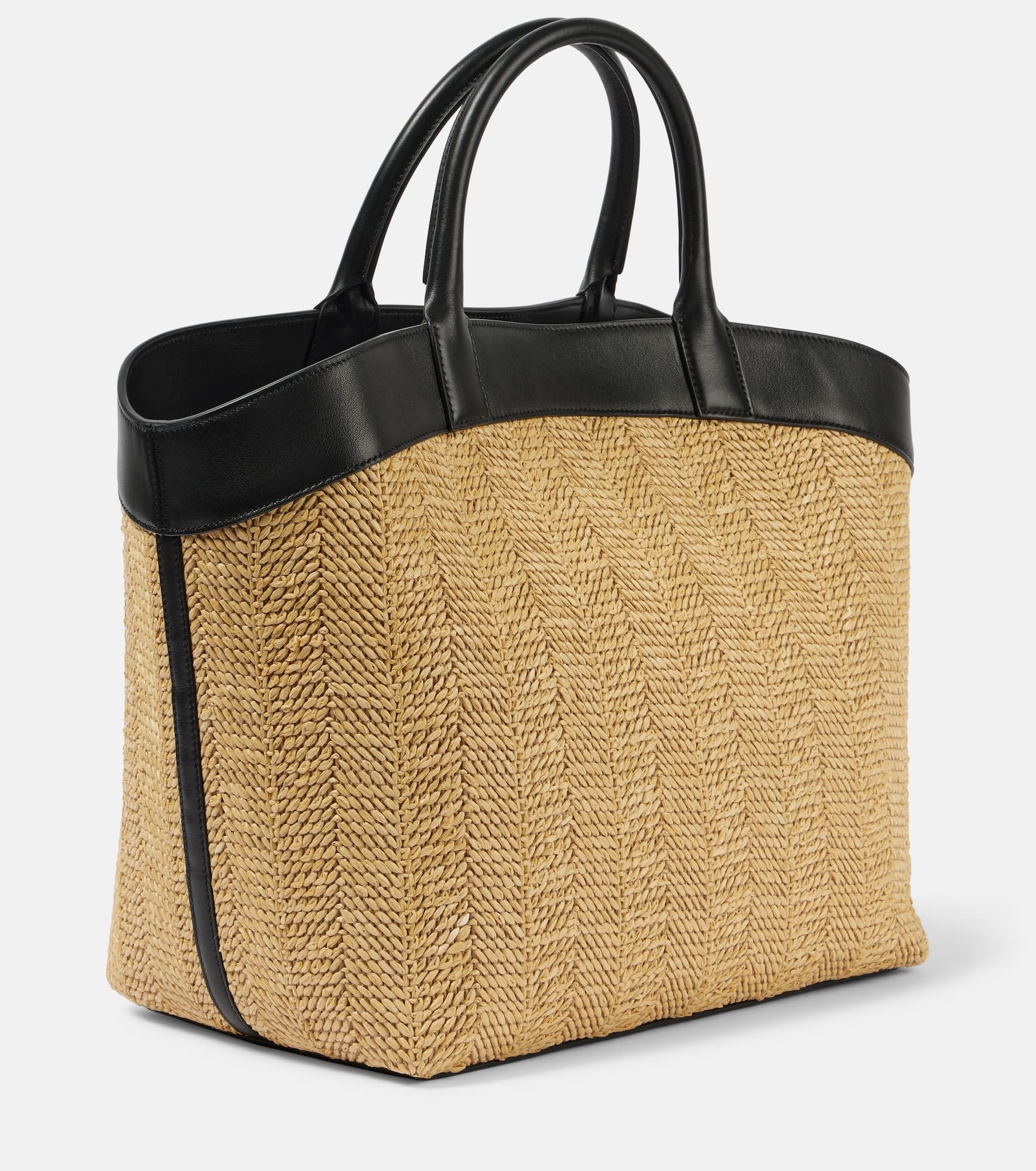 Tondo Large leather-trimmed raffia tote bag - 4