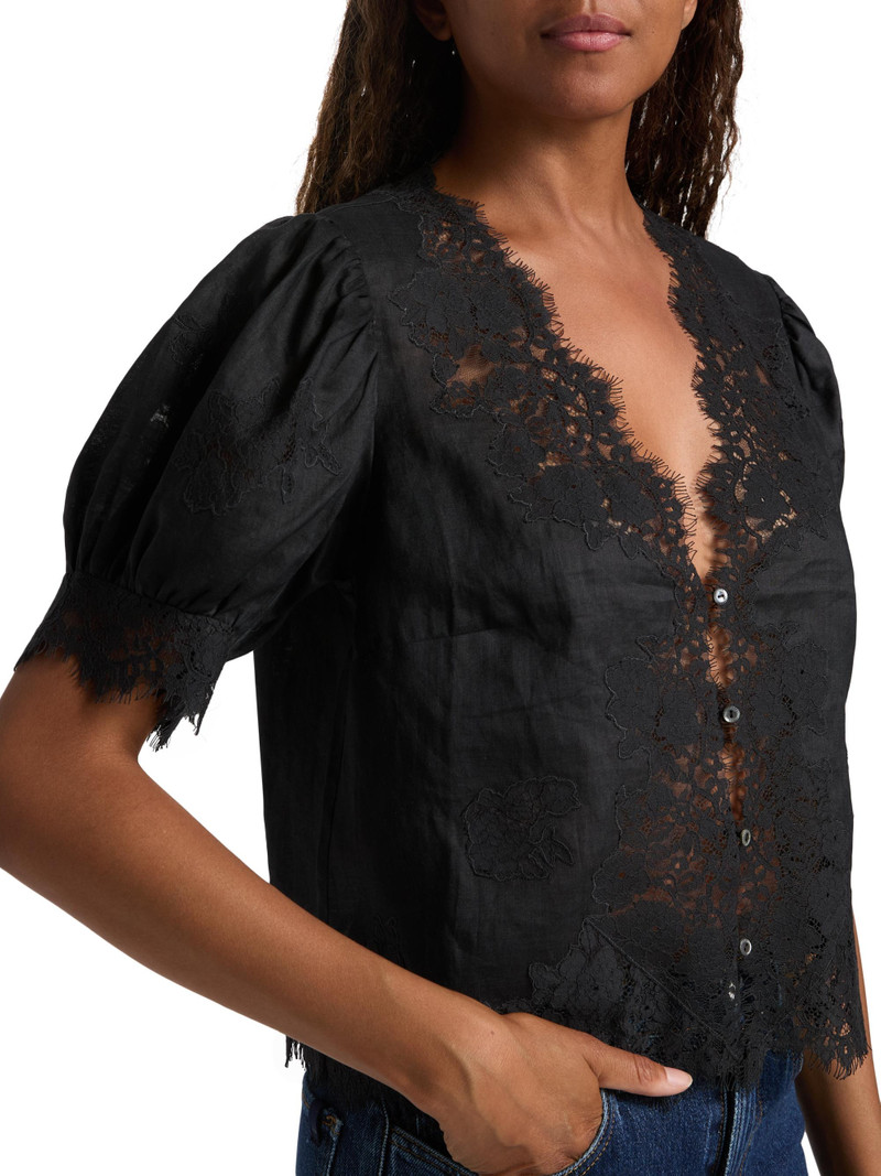Women's Idella Puff-Sleeve Lace Top - Black 6