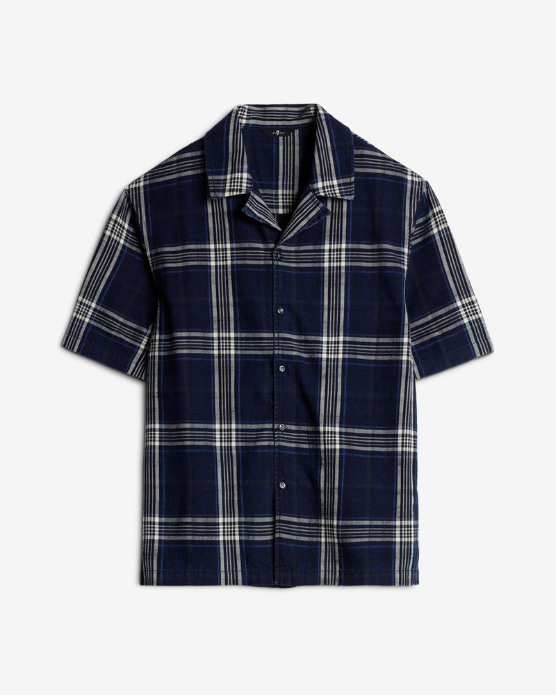 Short Sleeve Camp Shirt in Indigo Check 1