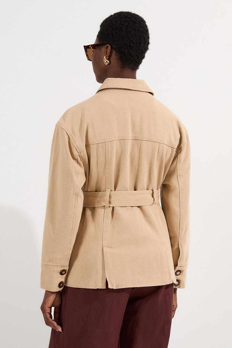 Denim Pocket Detail Belted Safari Jacket 6