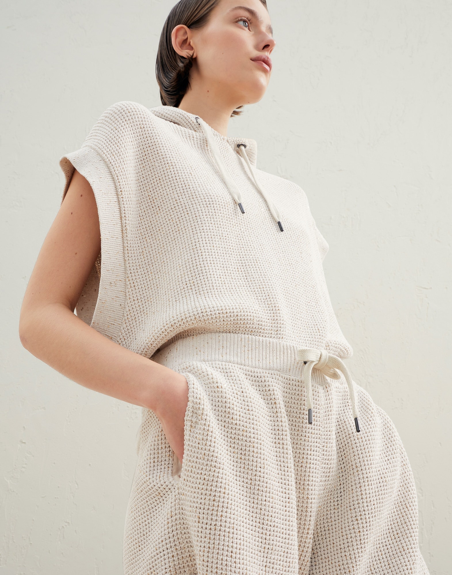 Cotton Diamond yarn half English rib knit shorts - 3