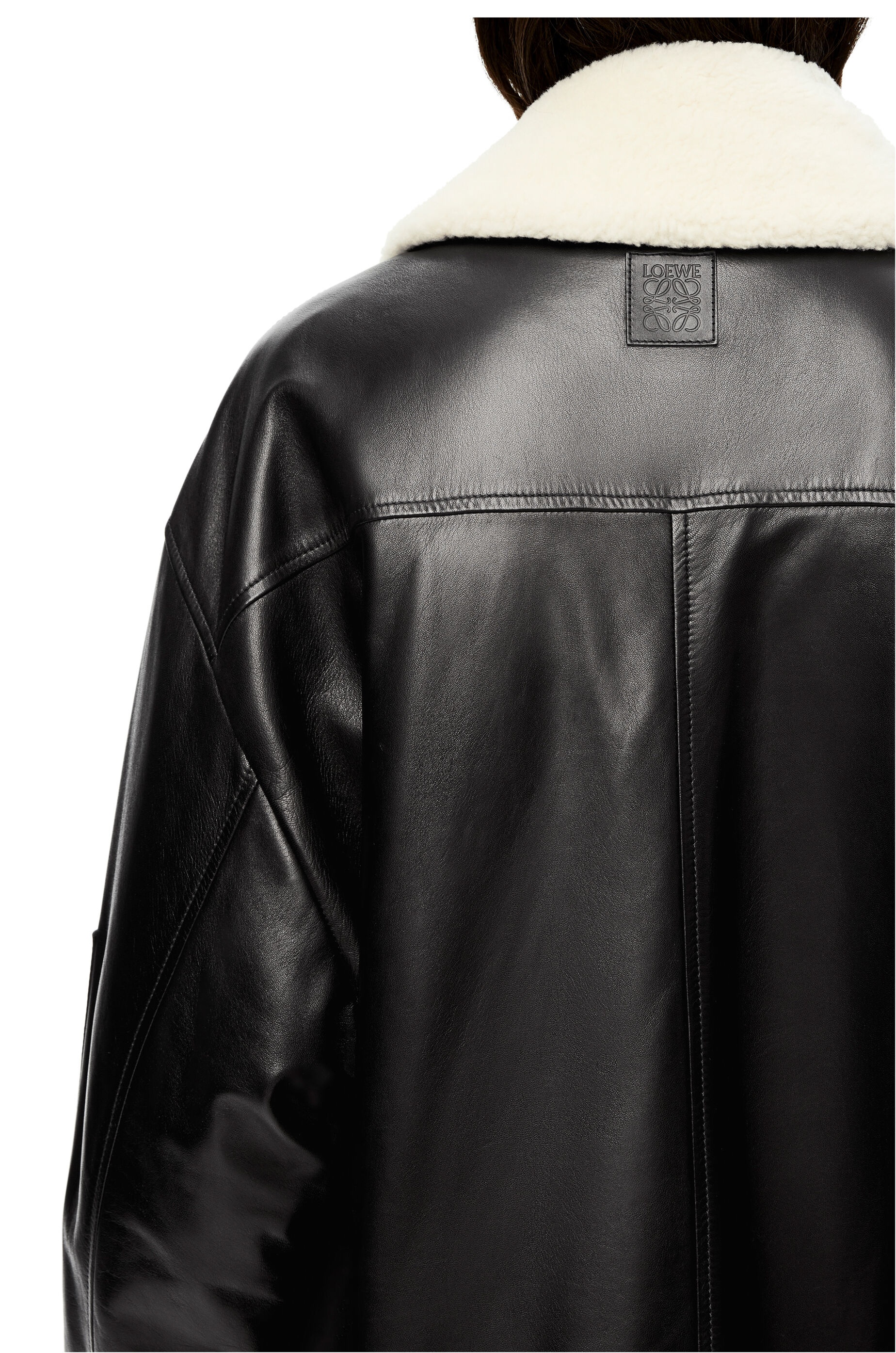 Shearling collar bomber jacket in nappa - 5