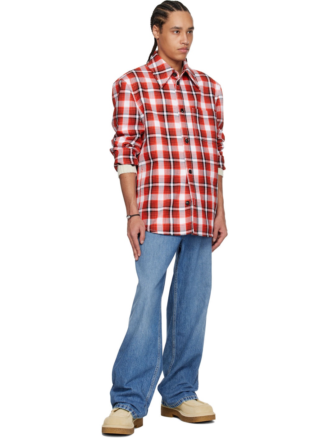 Red & White Structured Cotton Check Jacket - 5