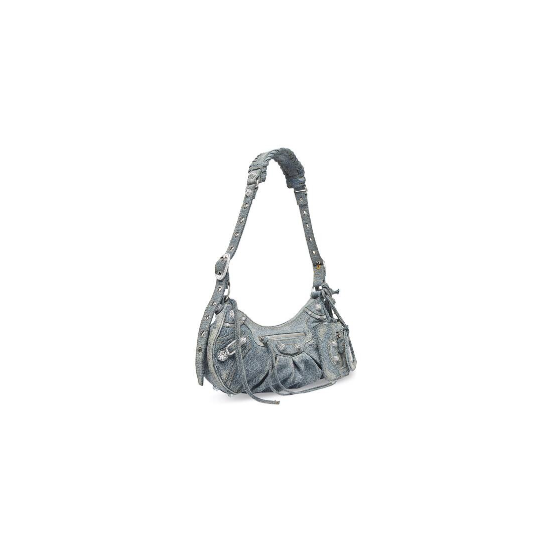 Women's Le Cagole Small Shoulder Bag In Denim With Rhinestones in Blue - 2