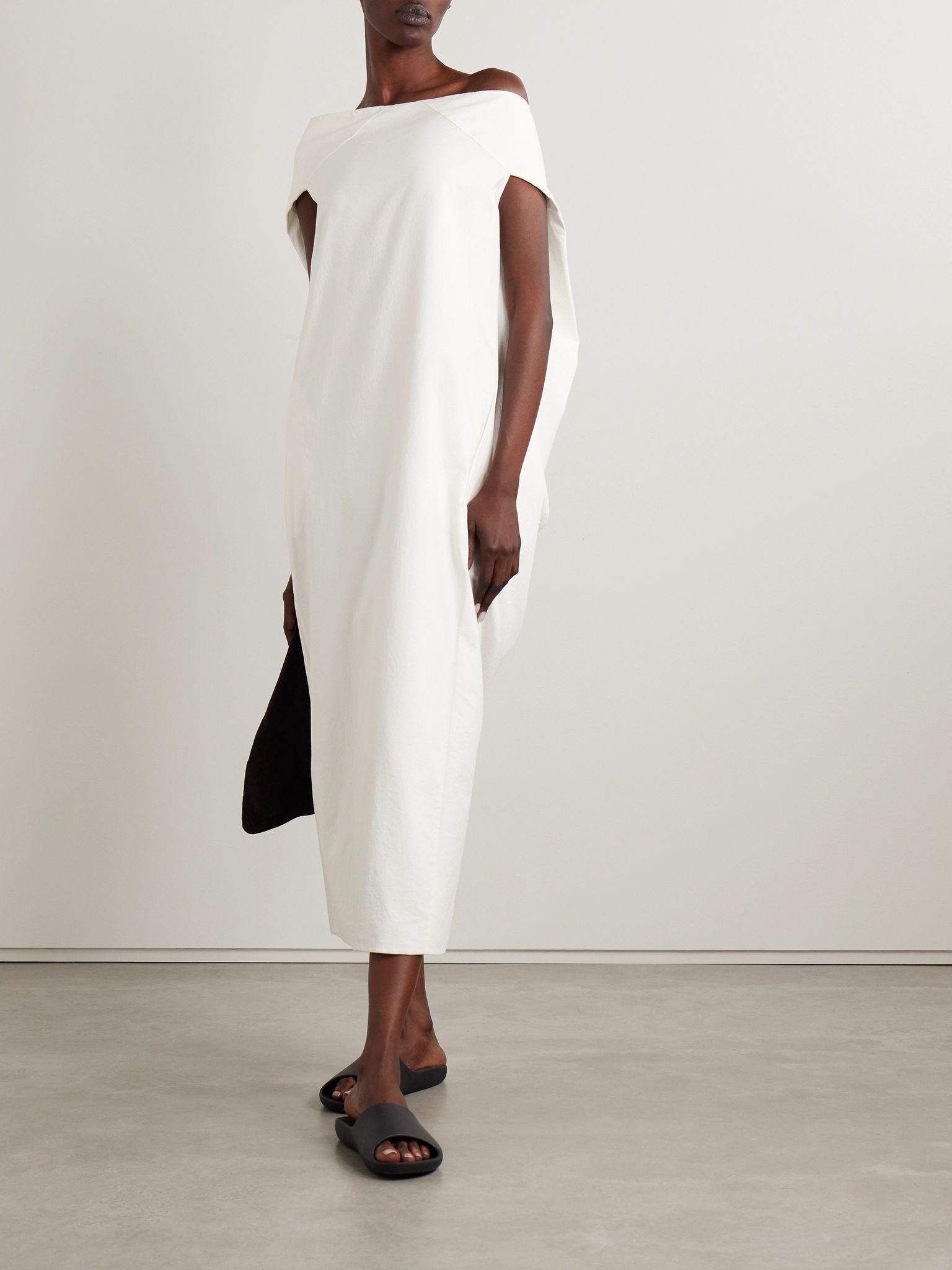 Anitas off-the-shoulder cape-effect cotton-poplin midi dress Off-white - 2