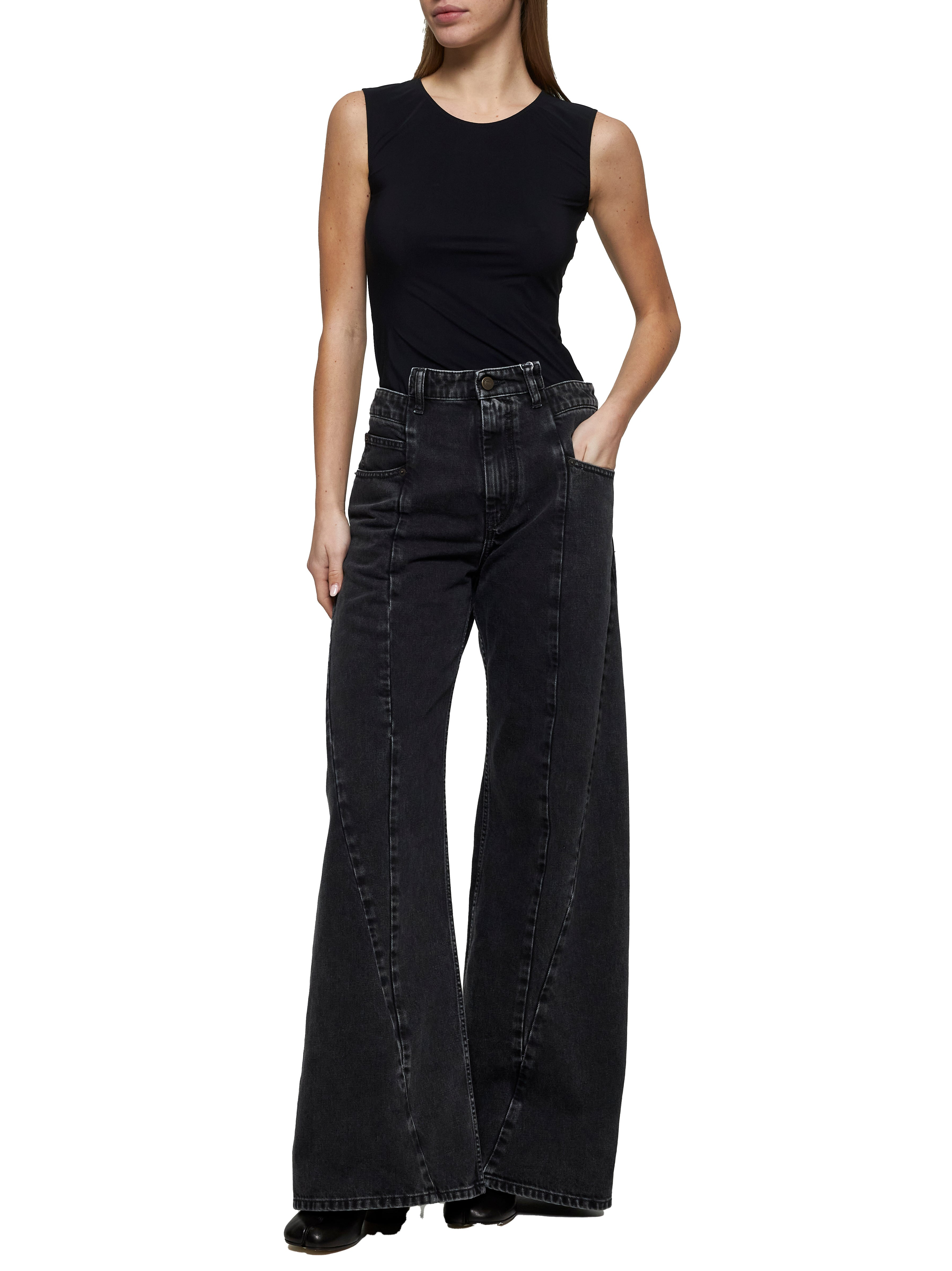 Black denim cut-out waist jeans - 2