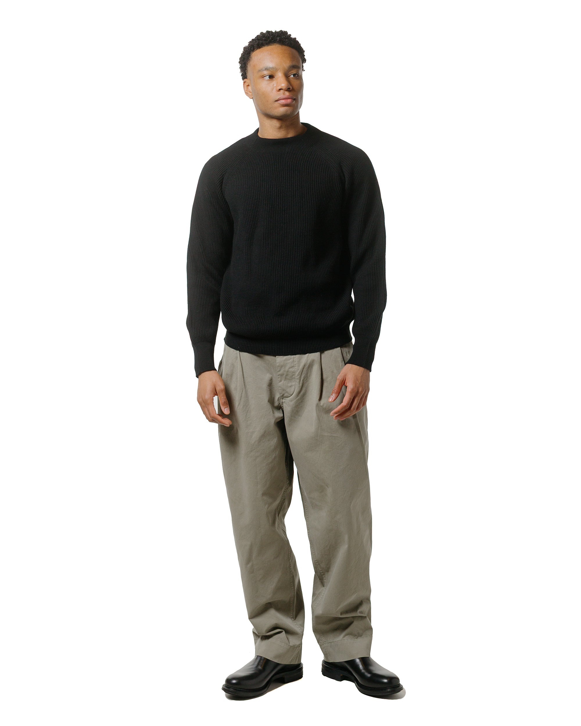 Simple Rib Crew Neck Cotton Wool Black - 4
