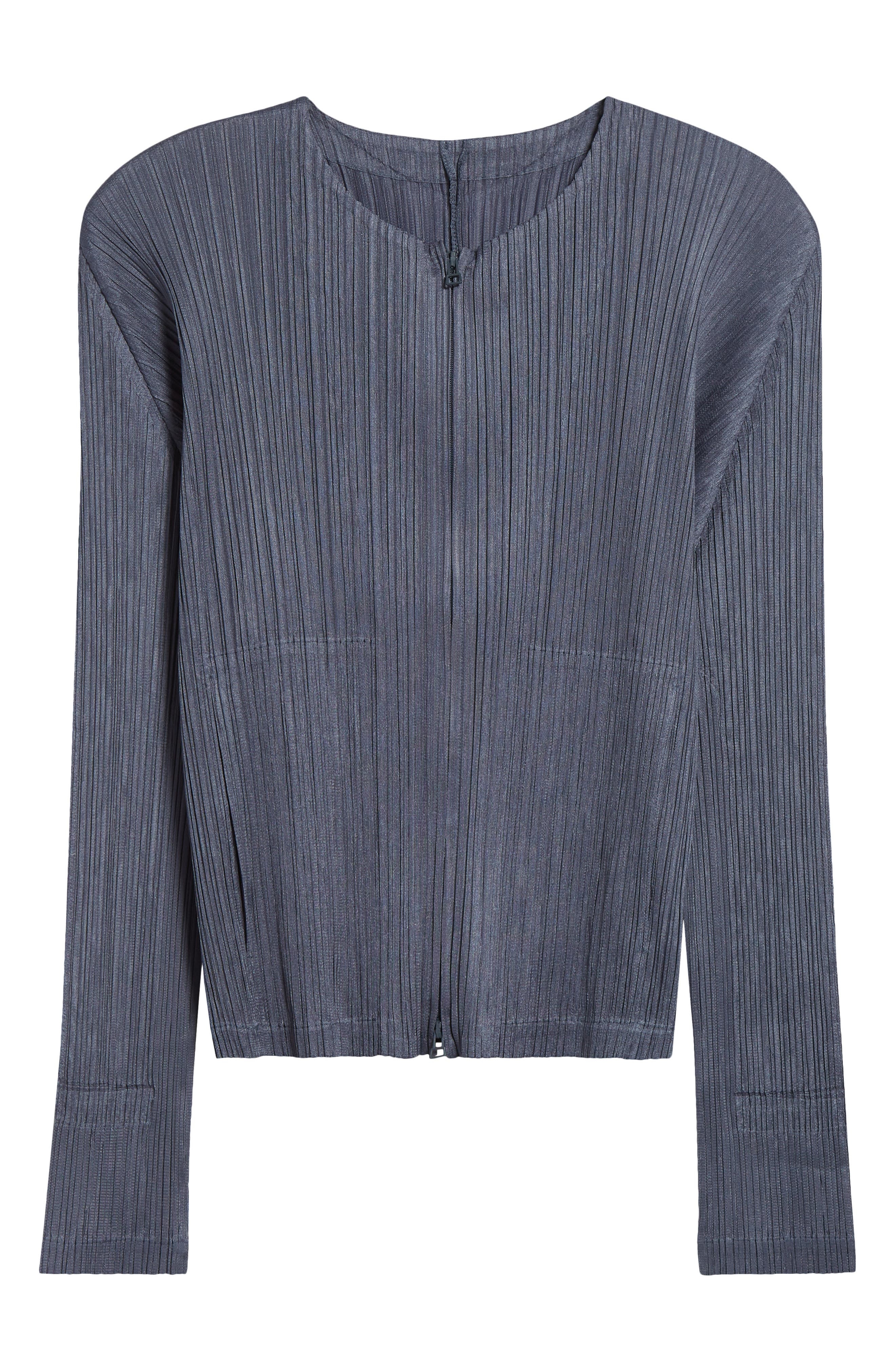 Pleats Please Issey Miyake Monthly Colors May Pleated Zip Front Top in Dark Blue Gray at Nordstrom - 6