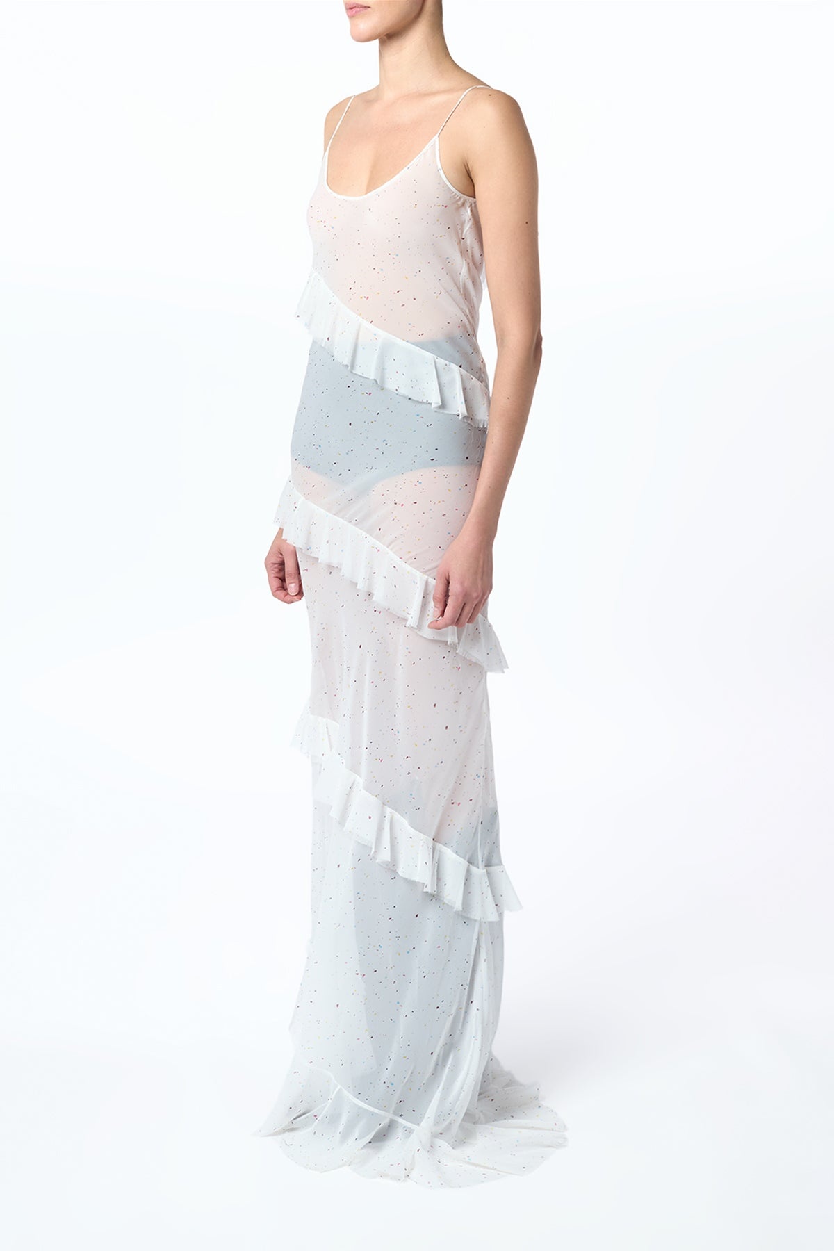 Pearce Slip Maxi Dress in Ivory Multi Speckle Silk Georgette - 4