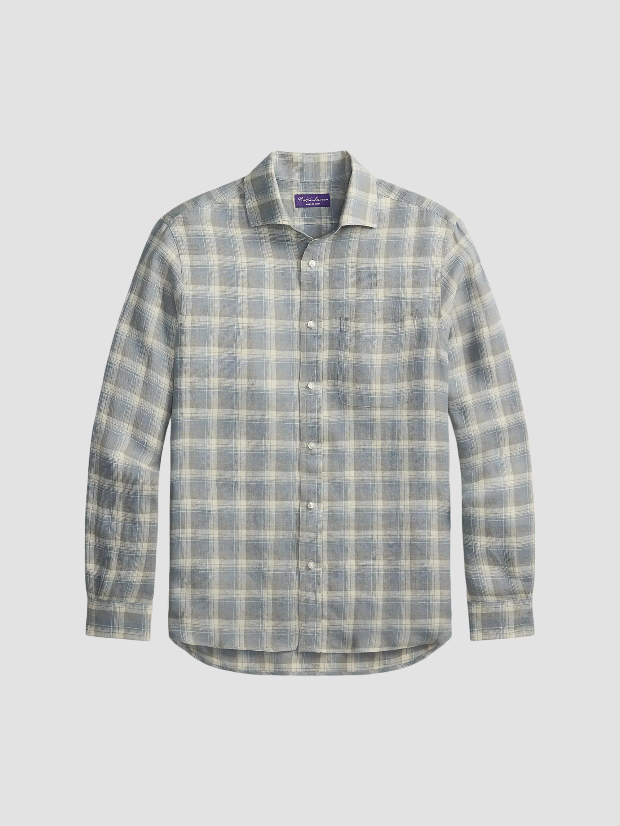 Men's Linen Twill Plaid Sport Shirt - Pearl Grey - 1