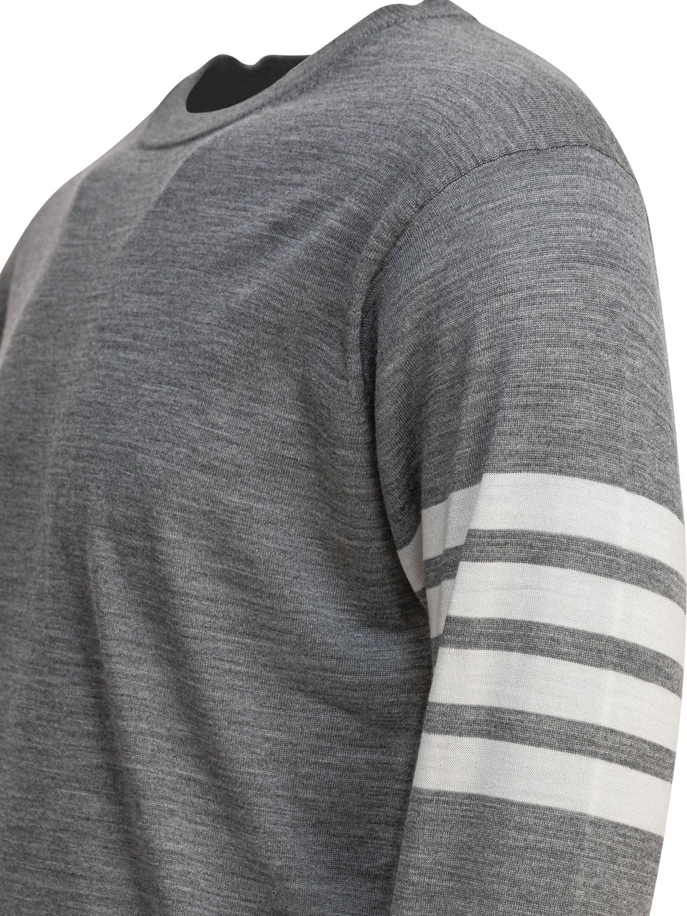 Thom Browne Classic Crewneck Pullover W/ 4 Bar Sleeve In Fine Merino Wool - 4