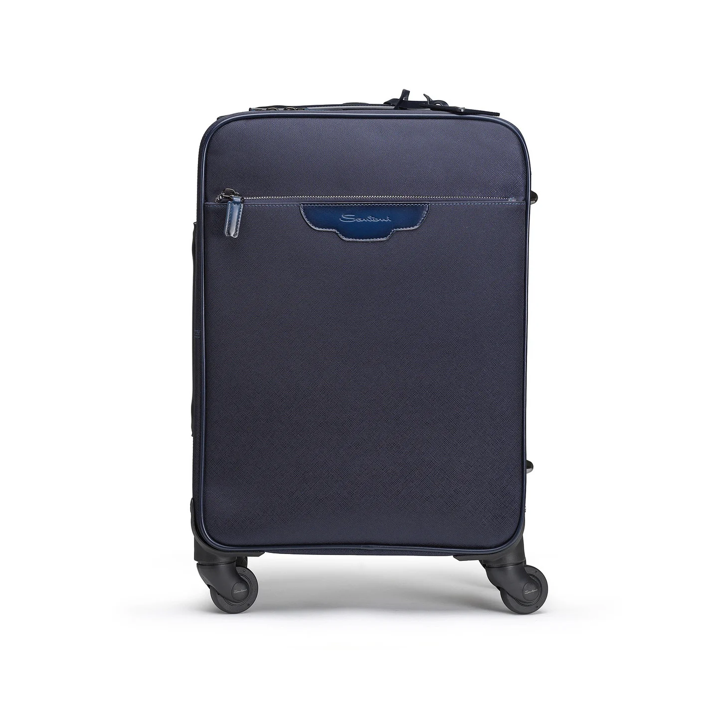 Blue printed leather travel suitcase - 1