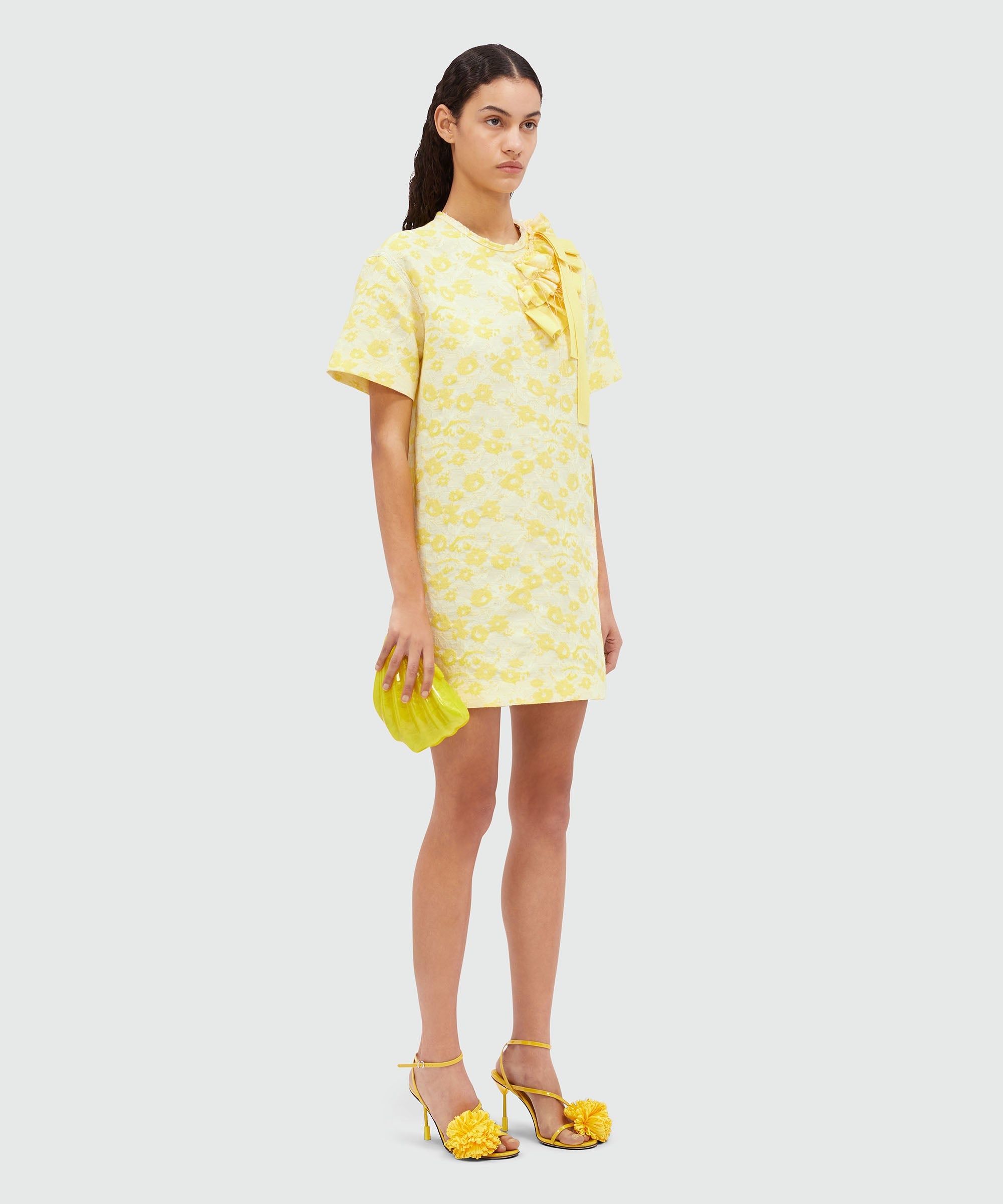 Short dress in yellow floral jacquard - 4