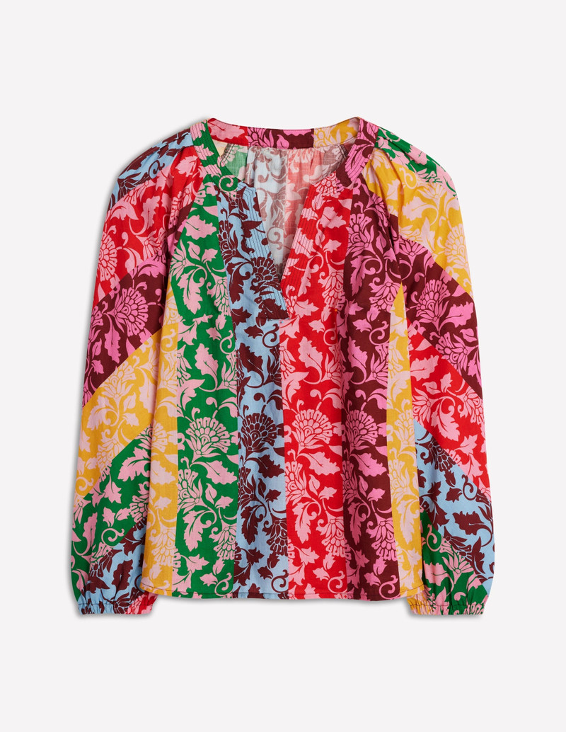 Long Sleeve Notch Top-Multi, Ornate Vine 1