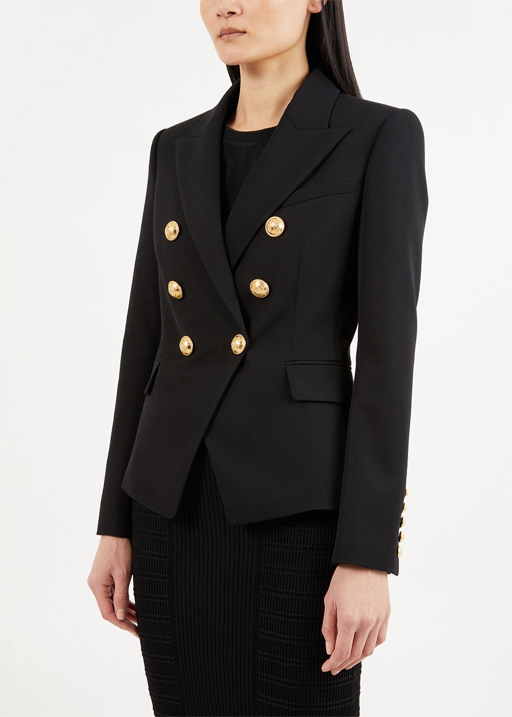 Black Double Breasted Wool Blazer - 3