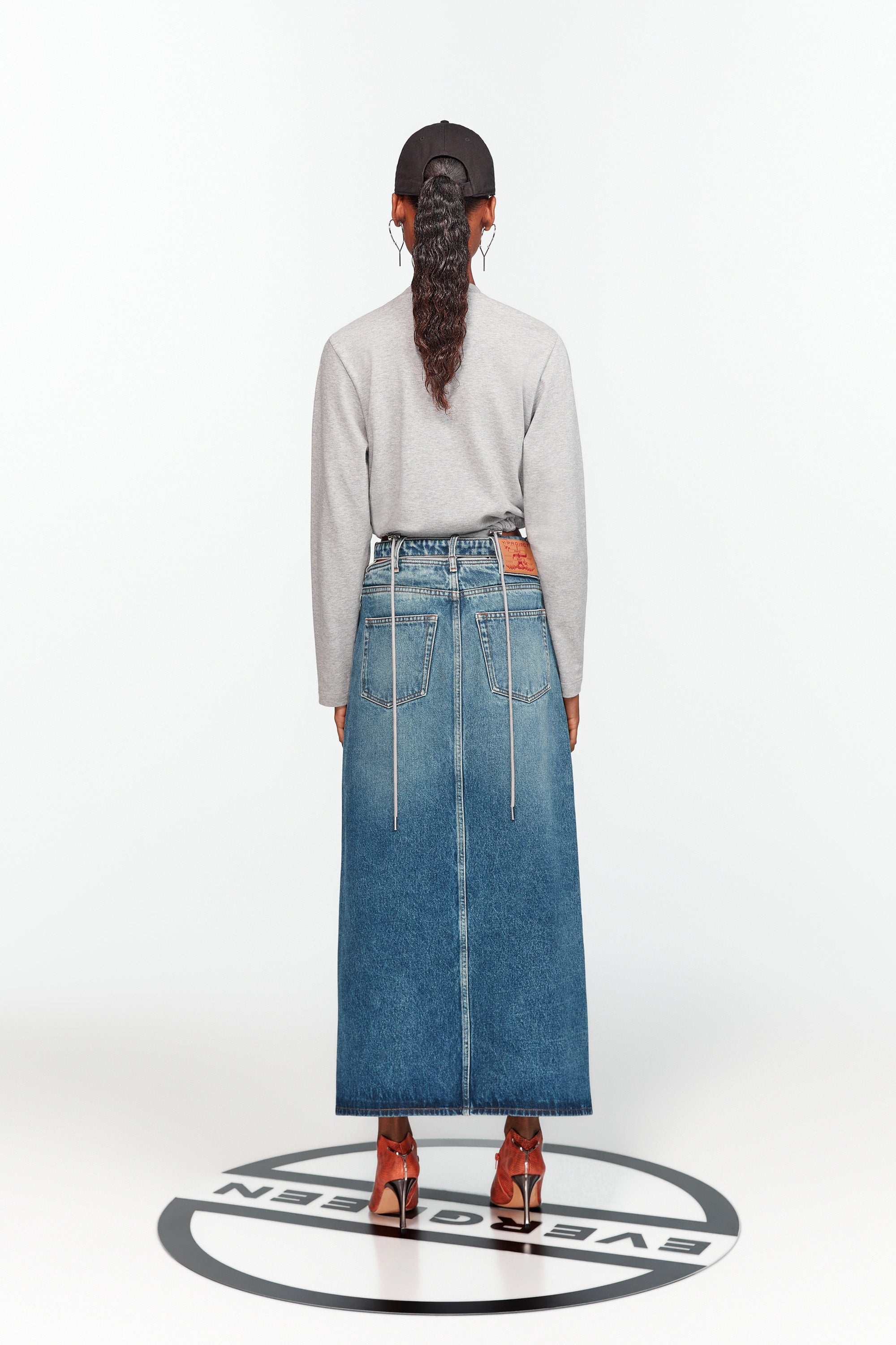 Evergreen Y Belt Denim Midi Skirt - 6