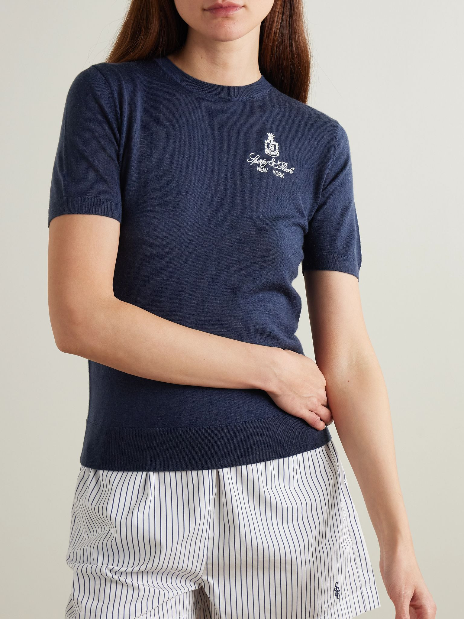 Vendome embroidered merino wool T-shirt Navy - 3
