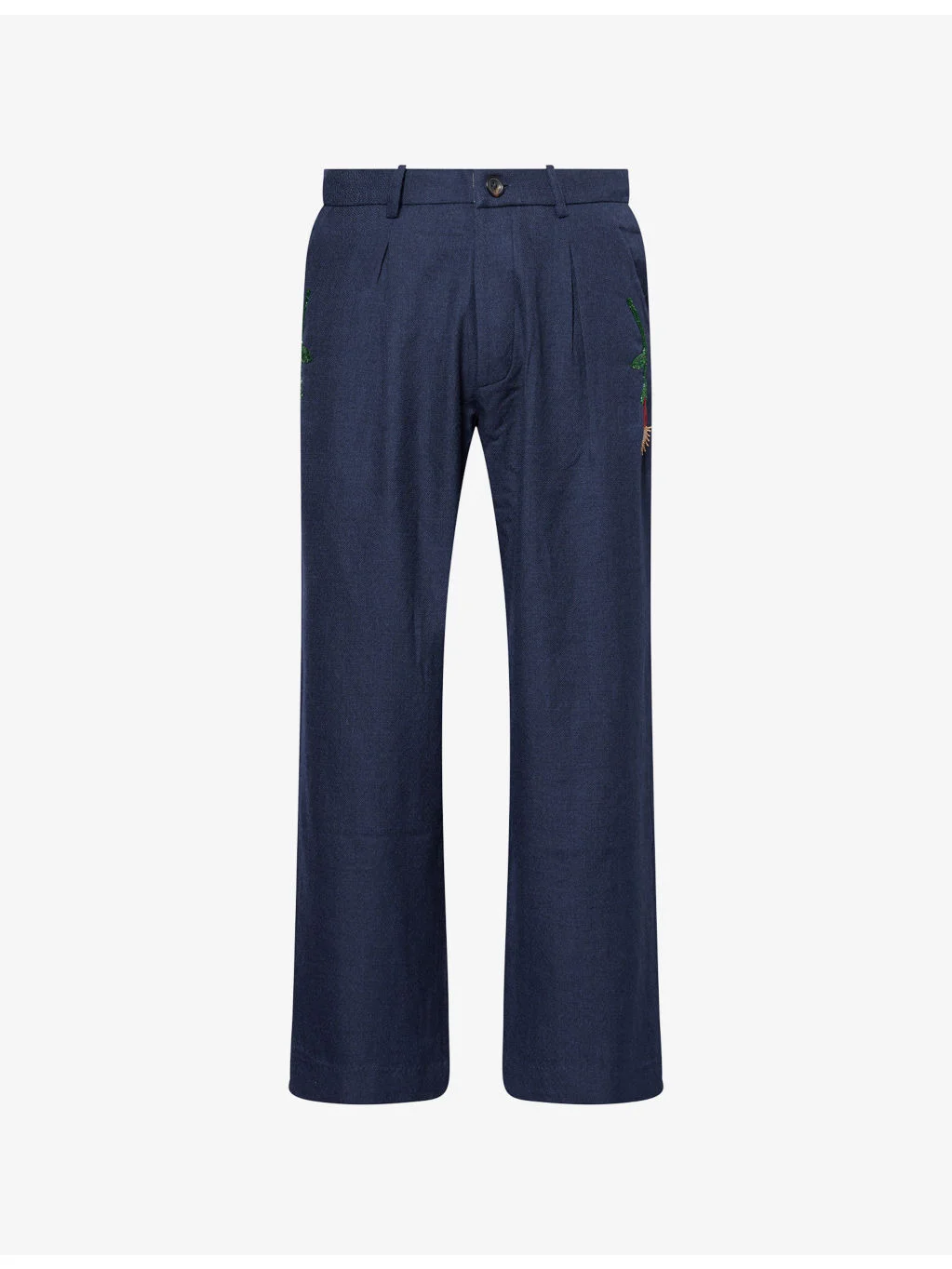 Pleat Embroidered Wool Trousers - 1