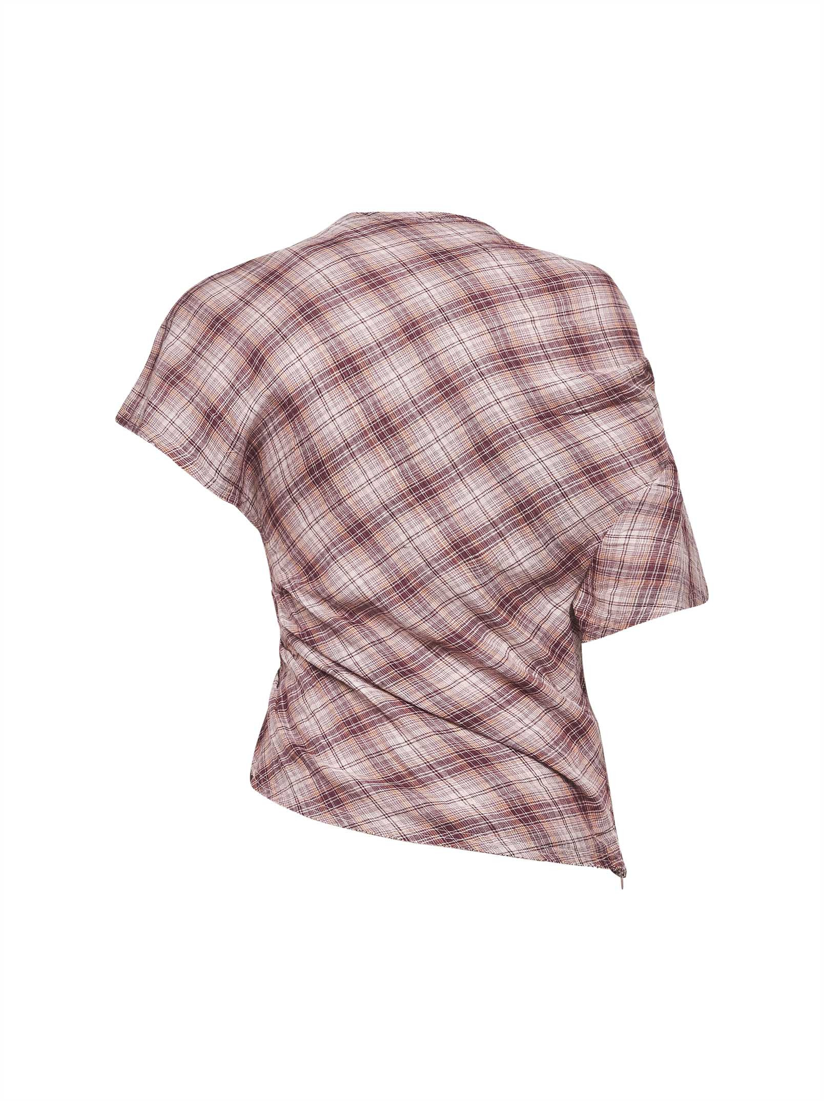 Rosewood checkered cotton Neyela asymmetric top - 2