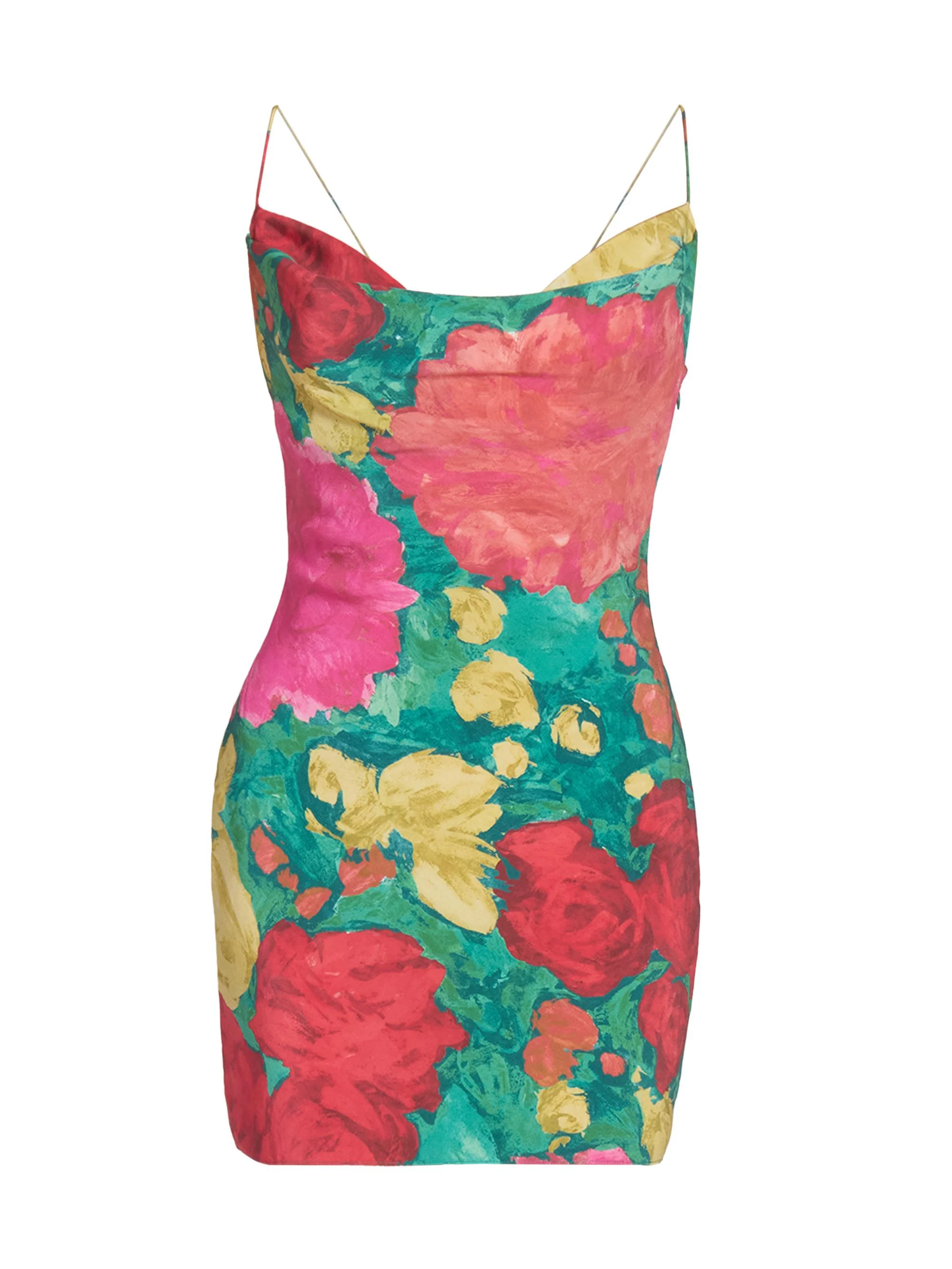 Women's Rose-Print Silk Minidress - Vert Rose Jaune - 1