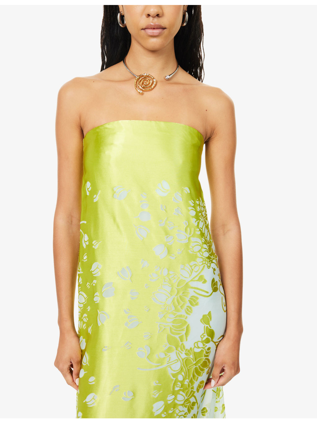 Burnout Jacquard Strapless Woven Midi Dress - 5