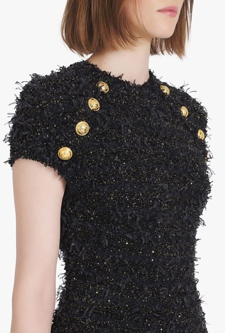 Short black tweed dress with gold-tone buttons - 10