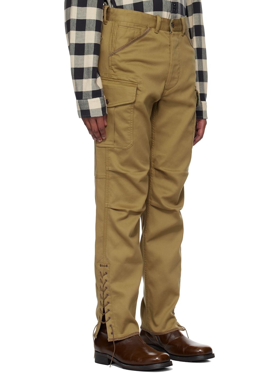 Khaki Bedford Cord Cargo Pants - 2
