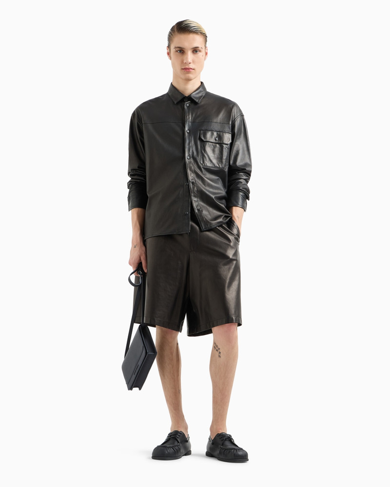 EMPORIO ARMANI Elasticated-waist Bermuda shorts in glove-quality nappa lambskin outlook