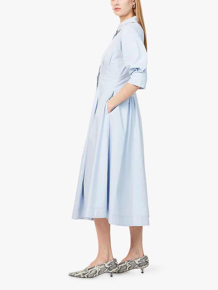 Jazz pleated cotton-blend poplin midi shirt dress - 5