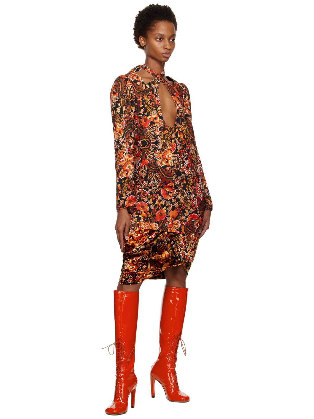Red Lace-Up Tall Boots - 5