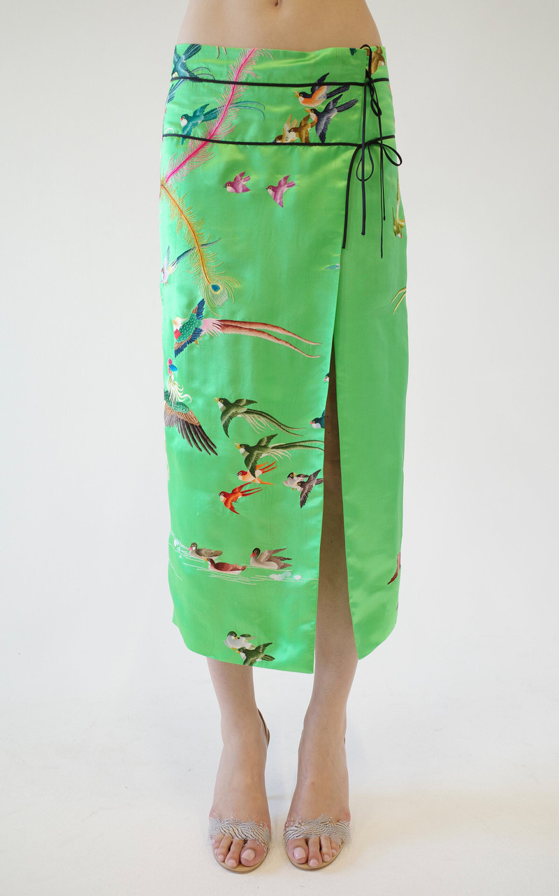 Tapestry Patterned Silk Midi Skirt green 5