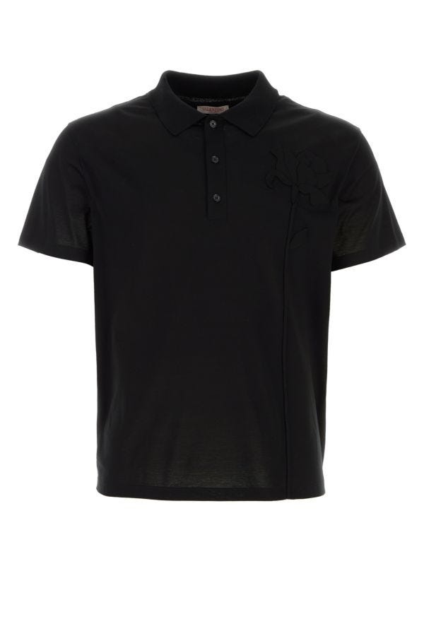 Tシャツ・カットソー VALENTINO SS24 Black cotton polo shirt (4V0MH03GA25 0NO) Valentino Valentino Garavani Man Black Cotton Polo Shirt