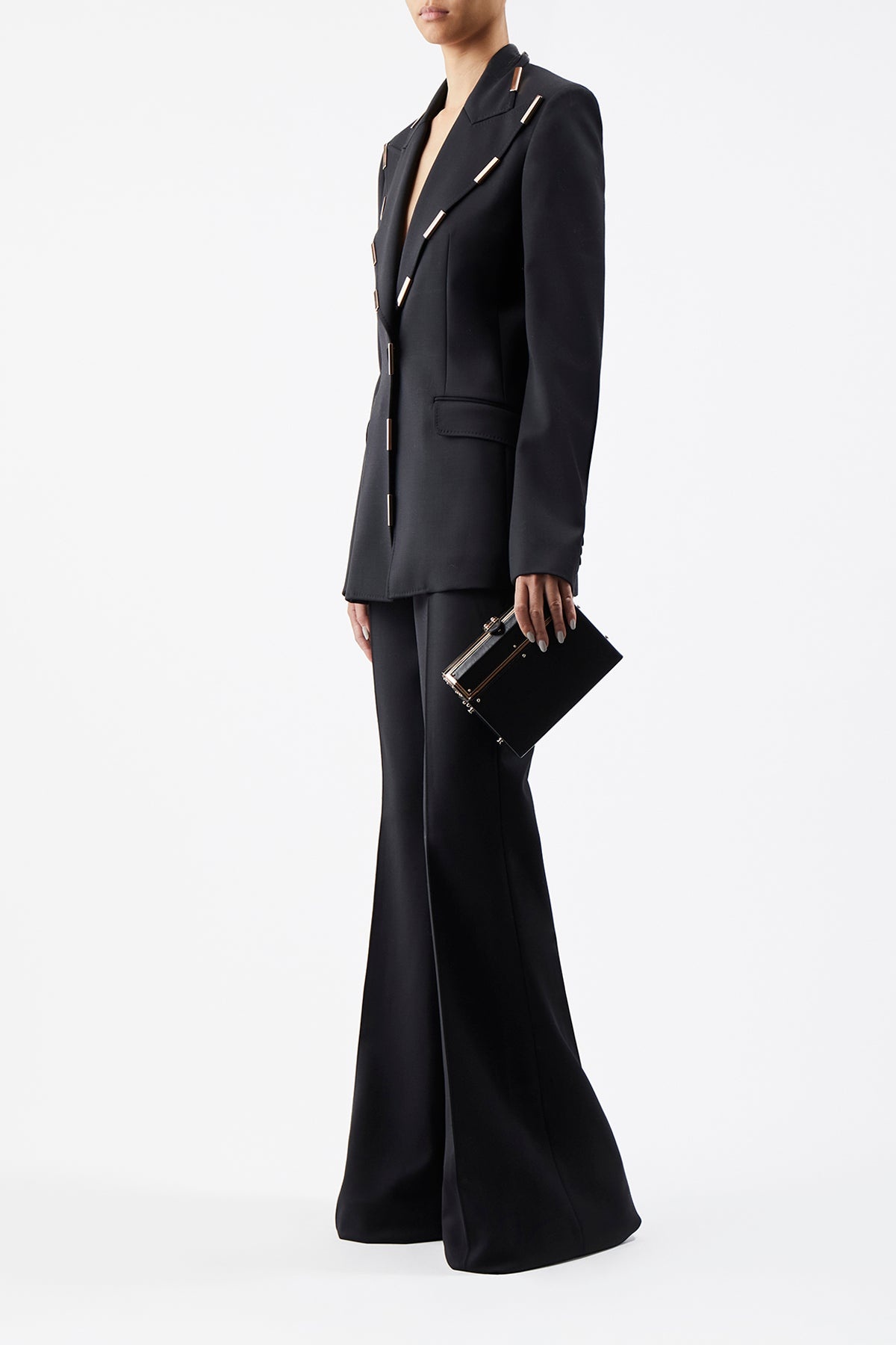 Leiva Blazer in Black Sportswear Wool with Gold Bars - 4