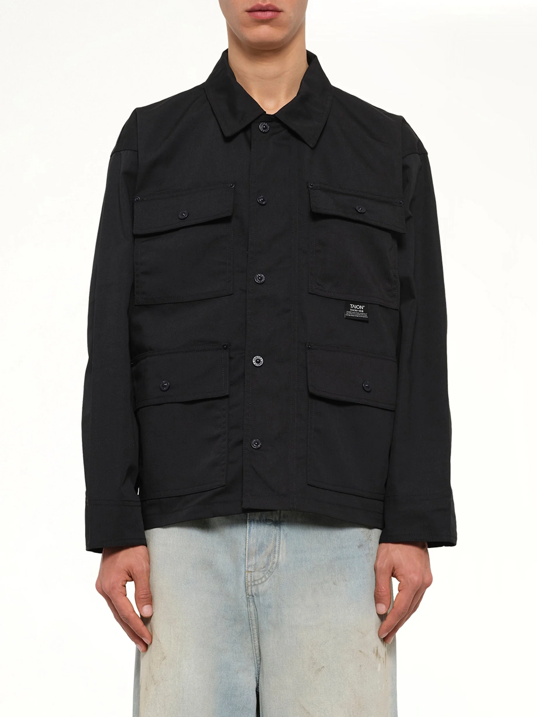 Non Down Work Button Coverall in Black - 1
