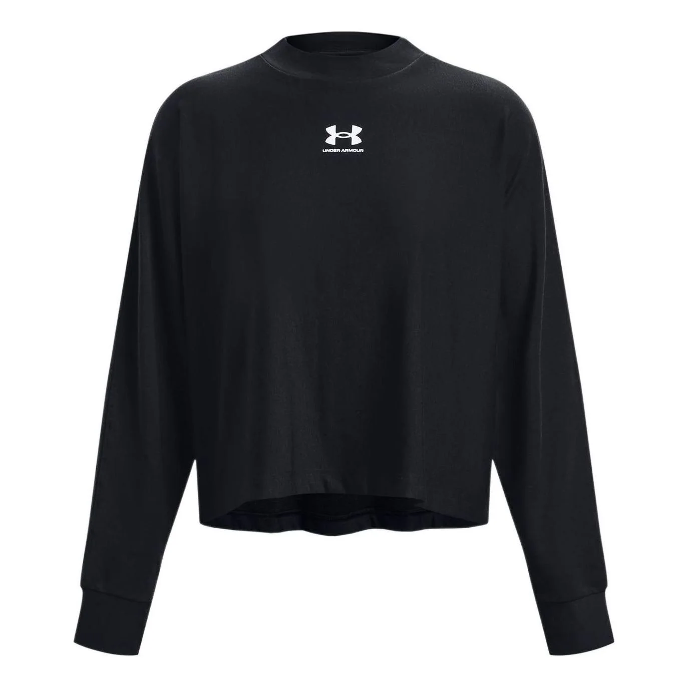 (WMNS) Under Armour Logo Rival Terry Oversized Crew 'Black' 1376995-001 - 1