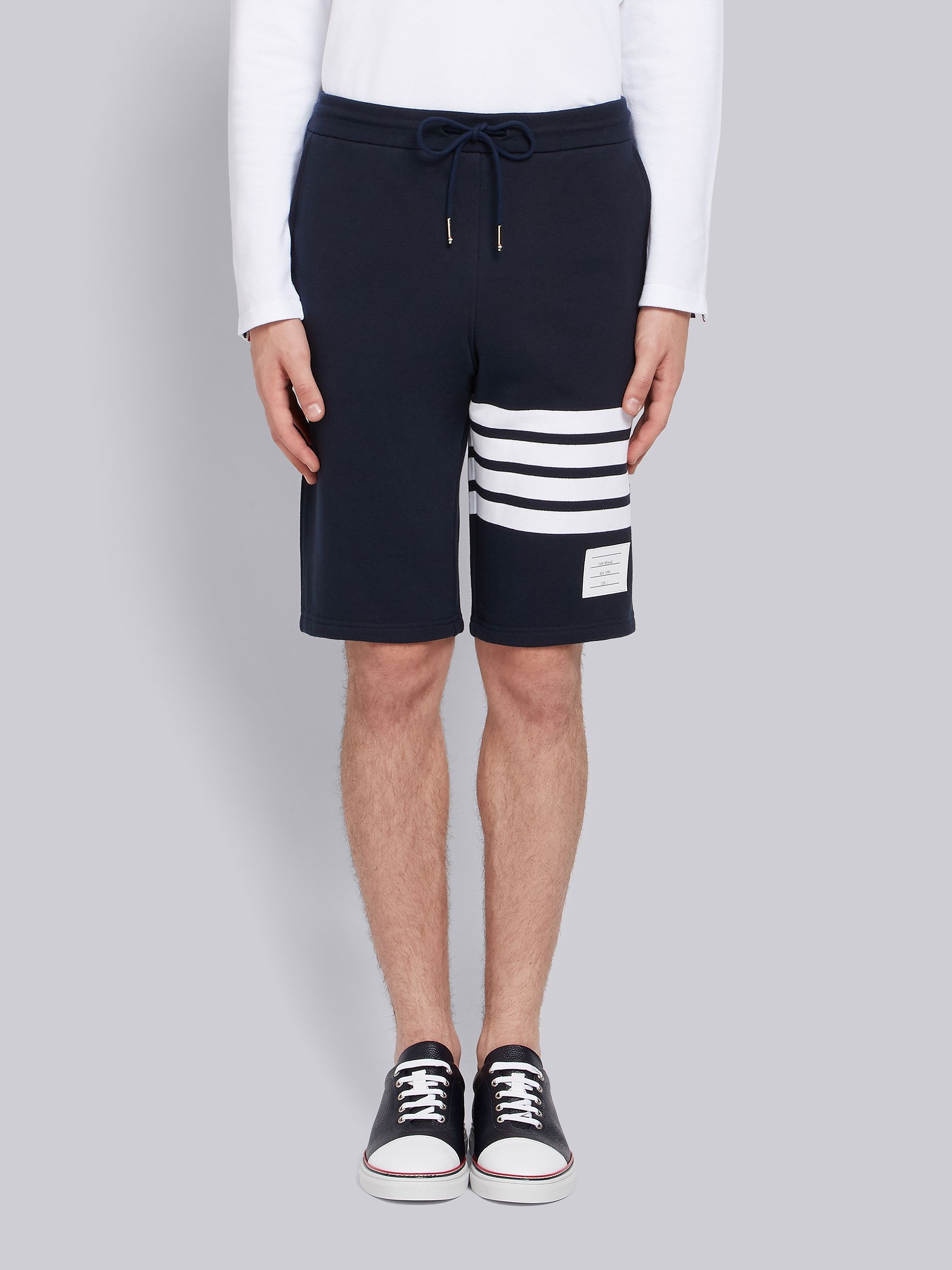 Navy Cotton Loopback Knit Engineered 4-Bar Sweat Shorts - 1