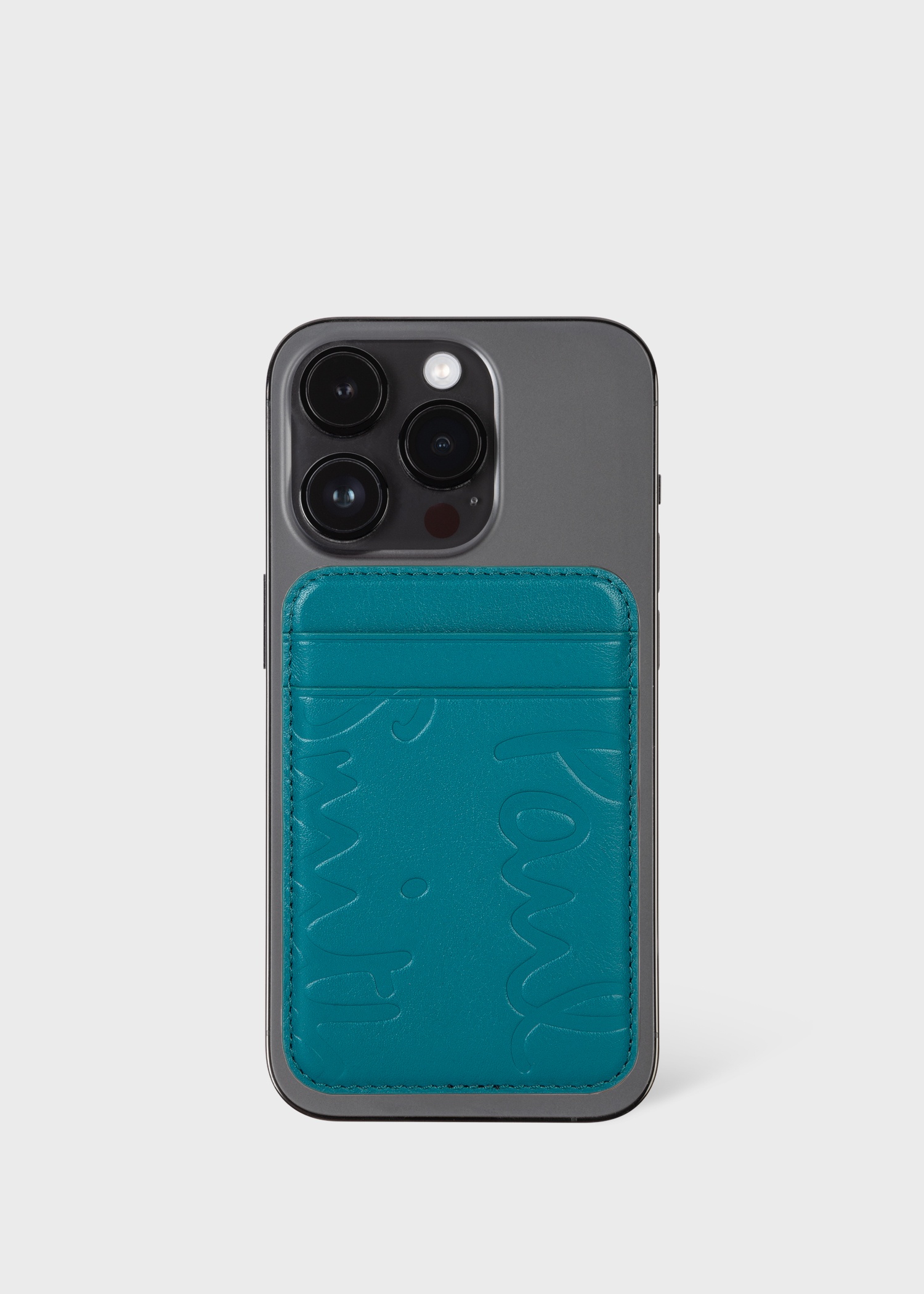 Paul Smith + Native Union Teal Leather Magsafe Magnetic iPhone Wallet - 2