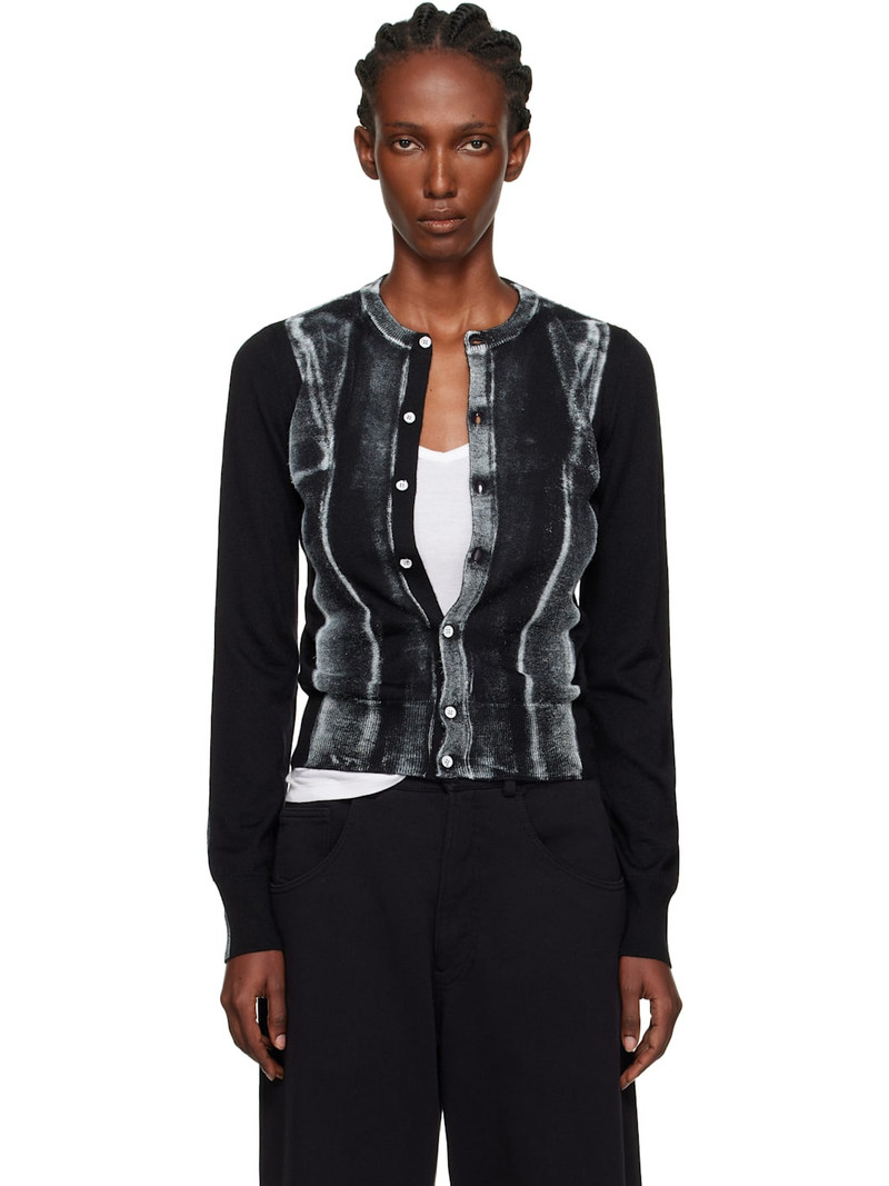 Black Folded Printed Gauge 14 Cardigan 1
