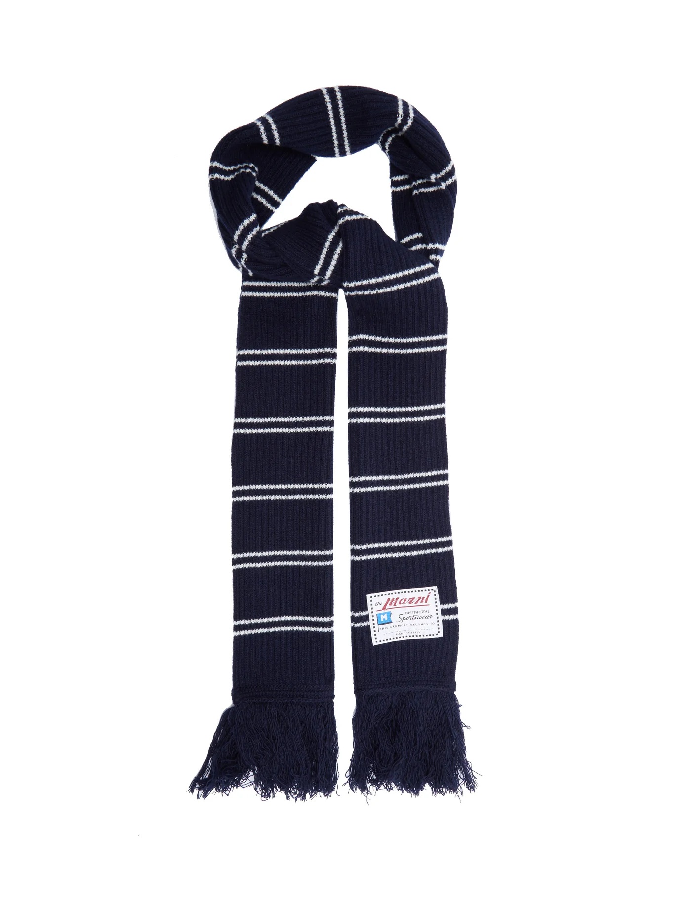 Logo-label striped wool-blend scarf - 1