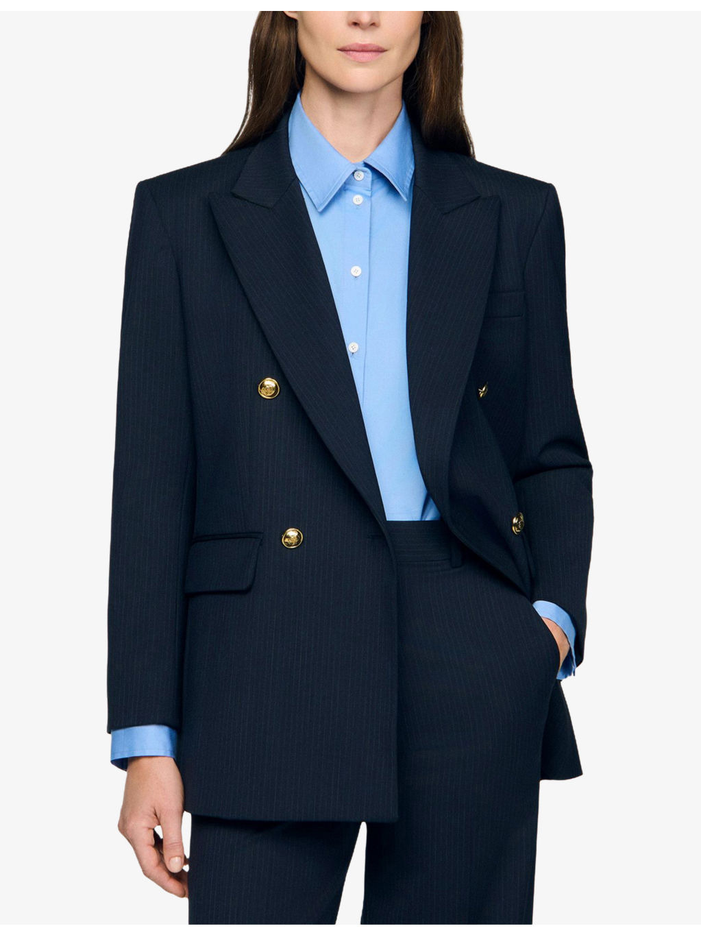 Pinstripe Long-Sleeve Wool-Blend Blazer - 3