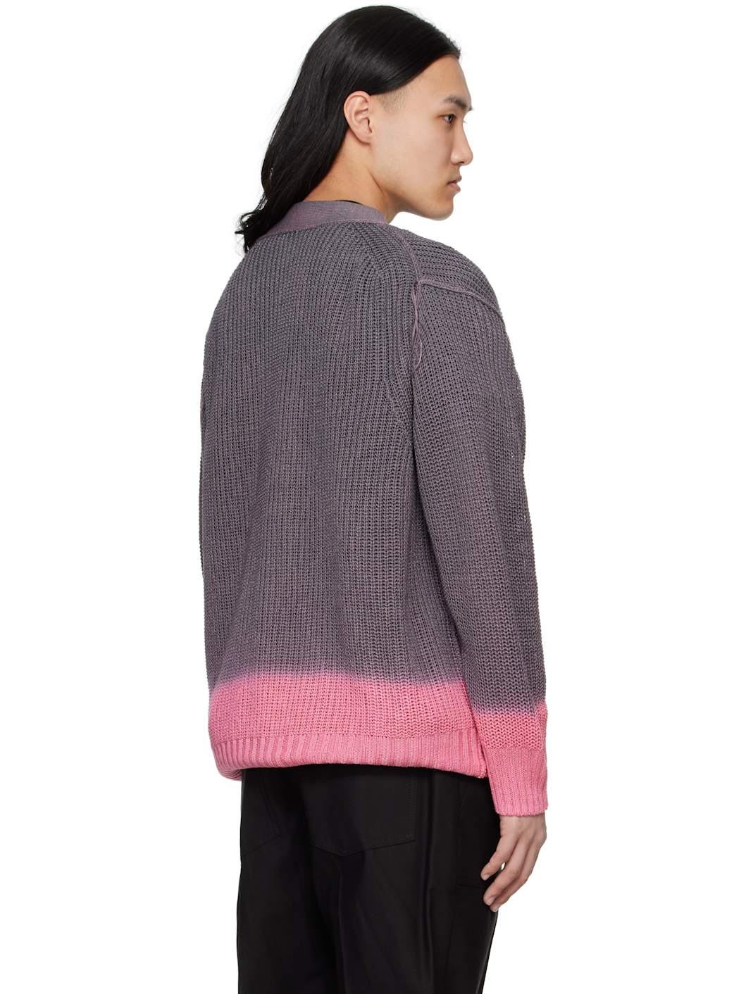 Gray & Pink Garment Dye Knit Cardigan - 3