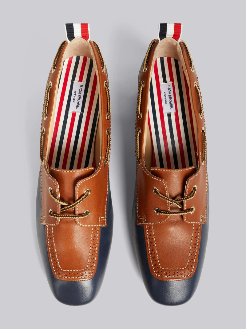 Camel Calf Leather 40mm Block Heel Boat Shoe 4