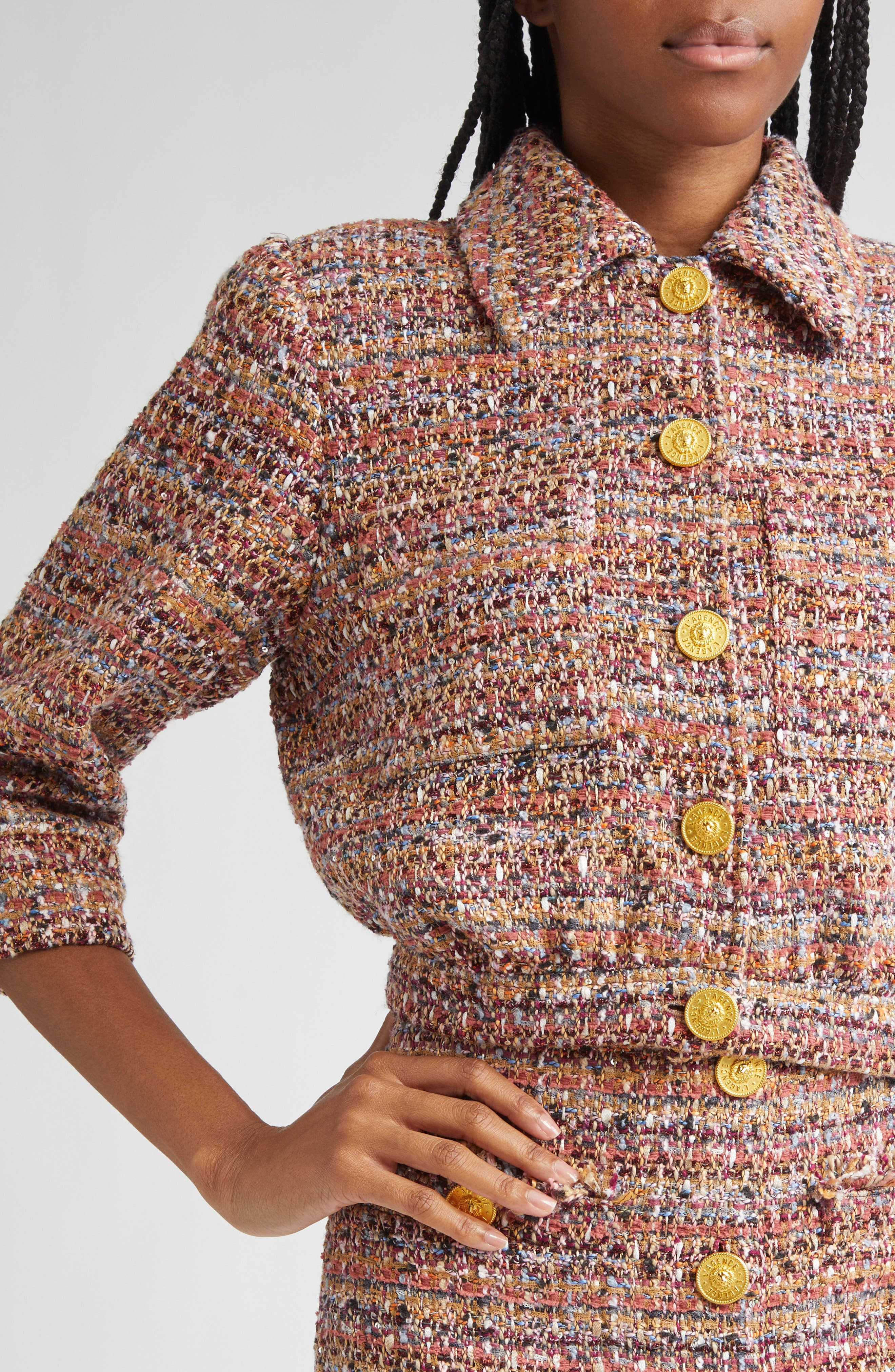 L'AGENCE Jia Crop Tweed Jacket in Mauve/Tan Multi Tweed at Nordstrom - 5