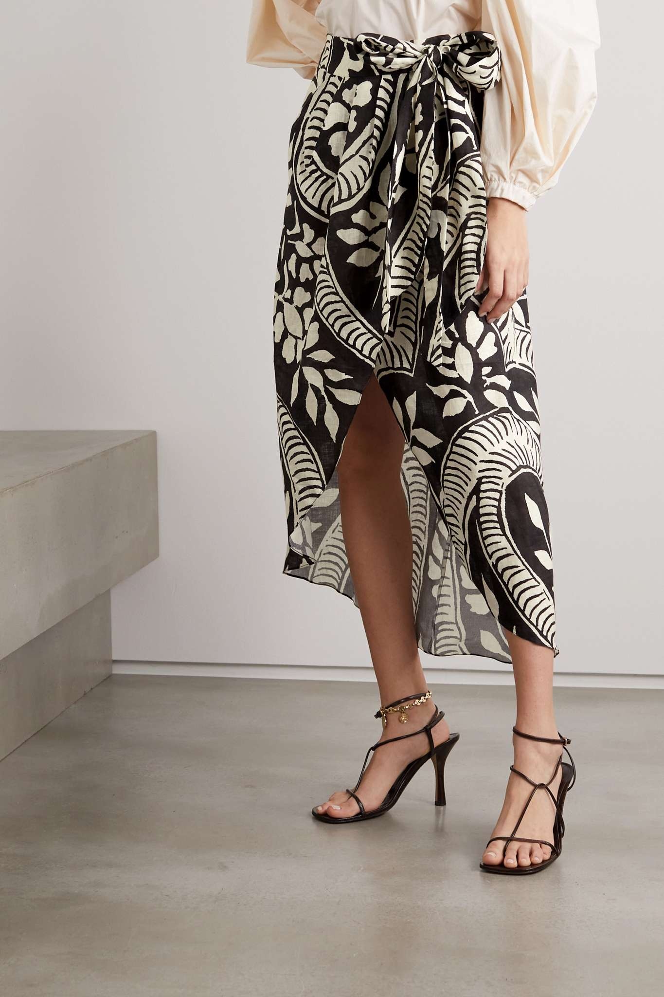 + NET SUSTAIN Zebra Found in India printed linen wrap midi skirt - 3