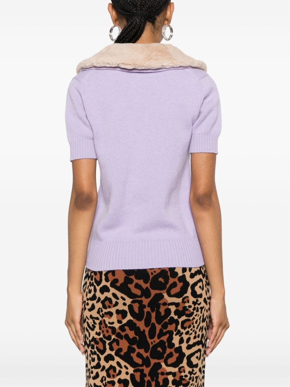 faux fur-collar knit top - 4