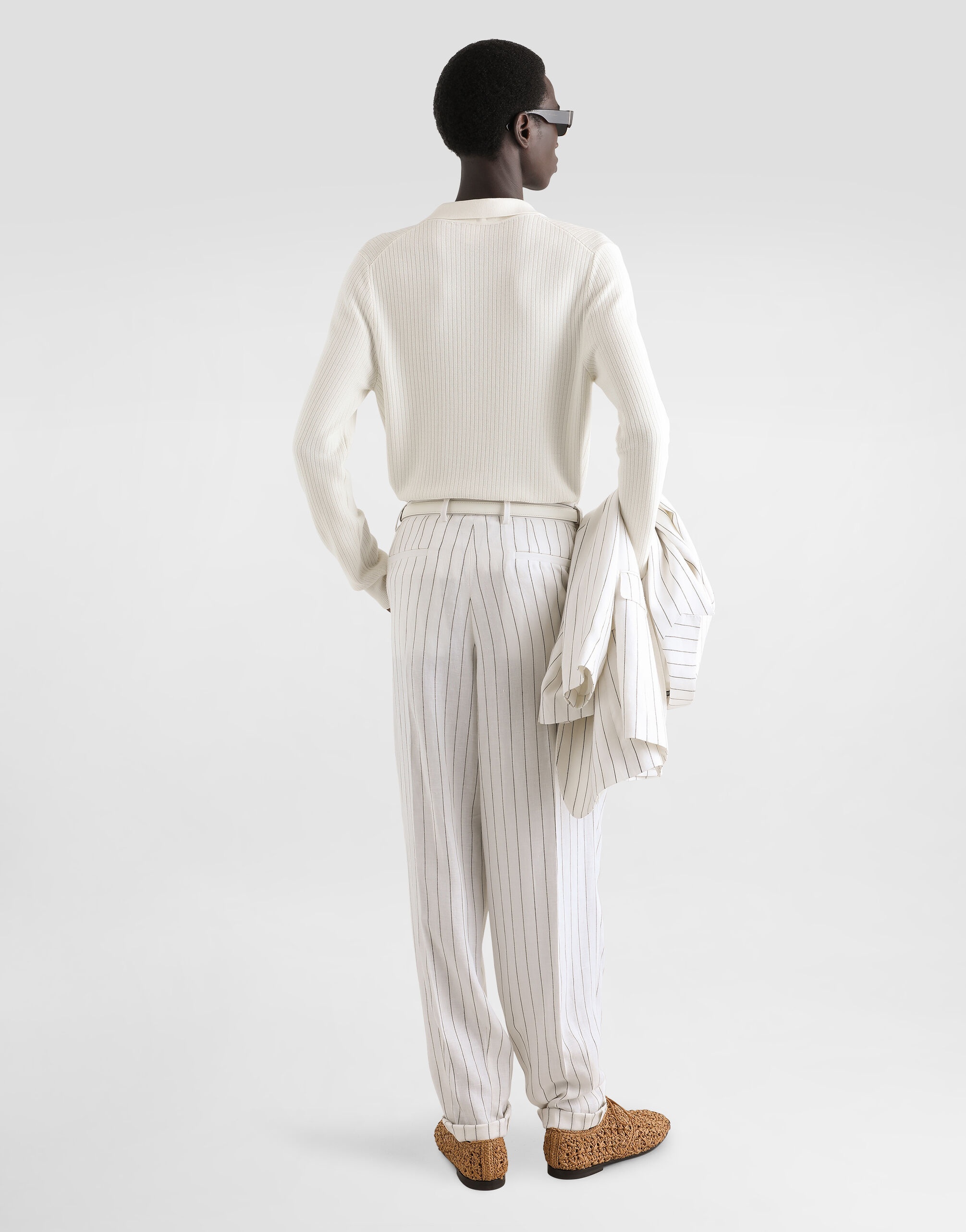 Pinstripe linen-blend pants with double darts - 3
