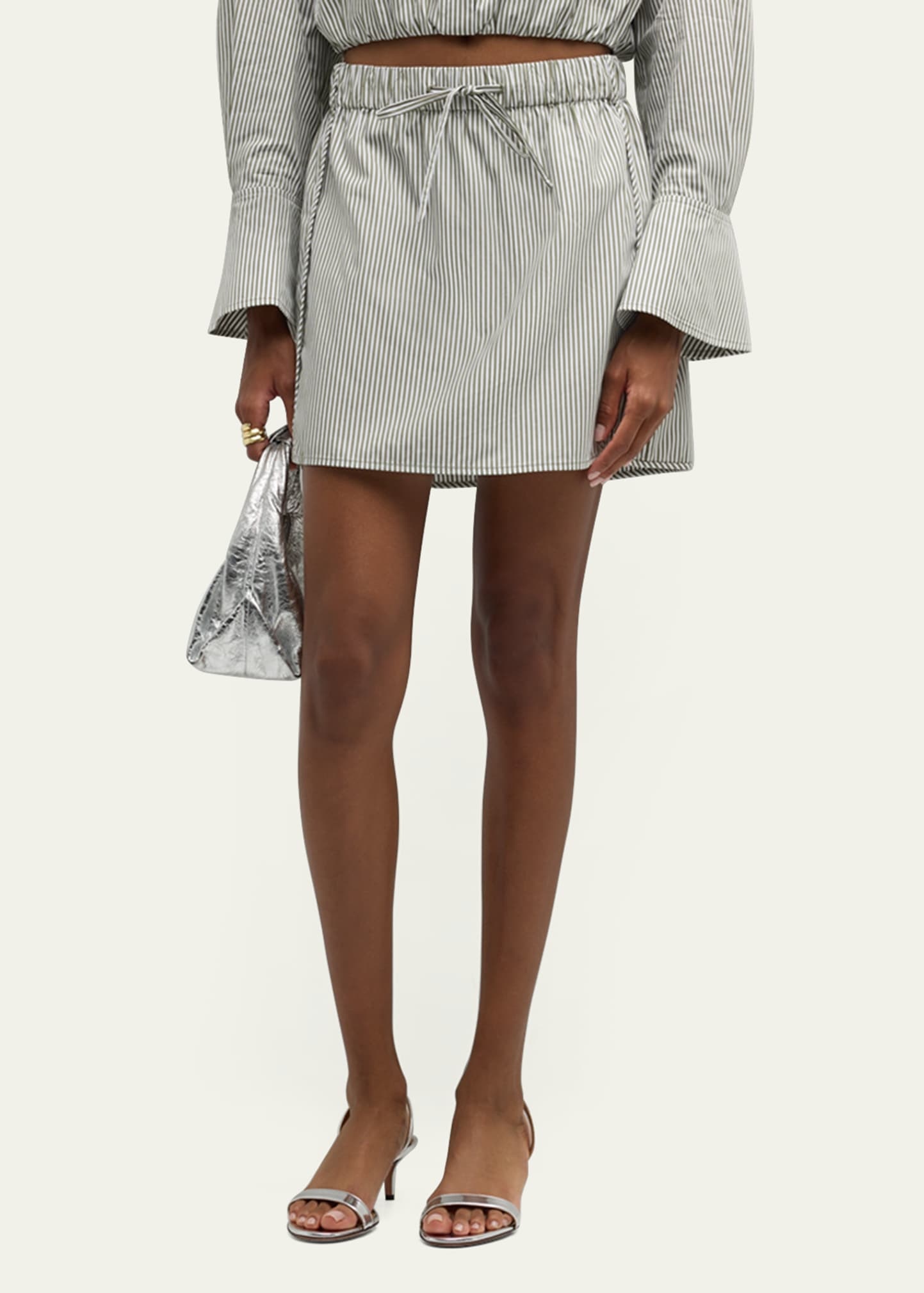 Shiori Drawstring Cotton Stripe Mini Skirt - 4