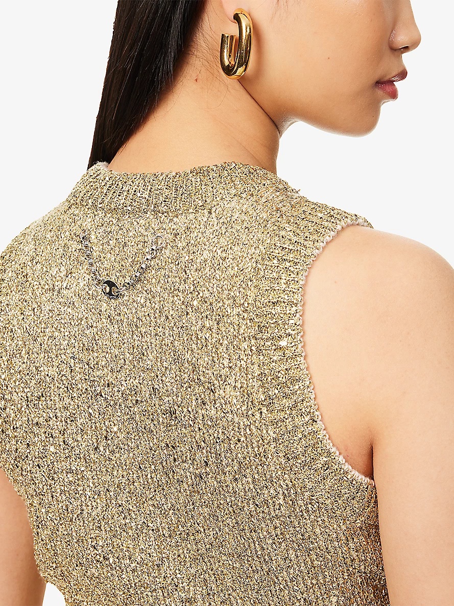 Metallic Round-Neck Wool-Blend Knitted Vest - 5