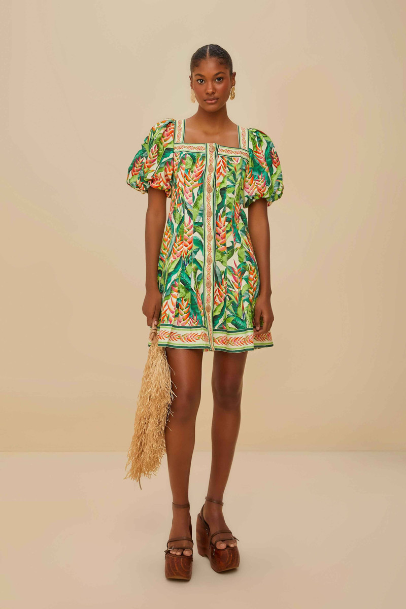 FARM RIO Off-White Heli Leaves Lenzing™ Ecovero™ Euroflax™ Mini Dress outlook