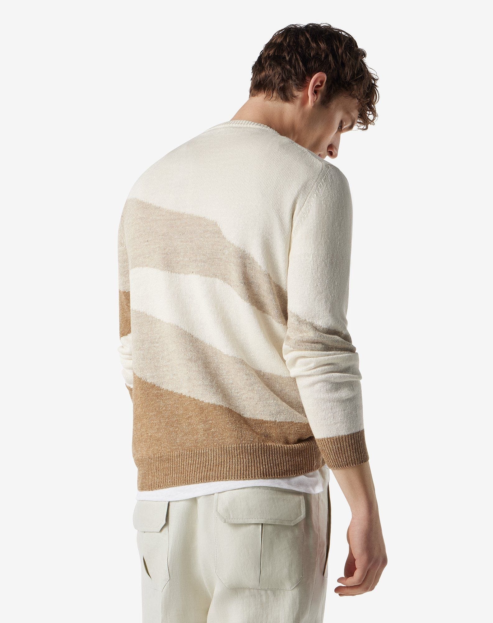 Sandy beige crew neck linen and silk knitwear - 3